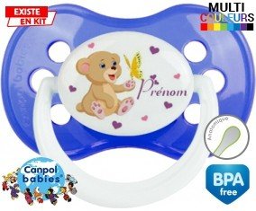 Ours papillon + prénom : Tétine Anatomique personnalisée