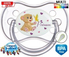 Ours papillon + prénom: Sucette Anatomique-su7.fr