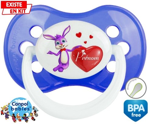 Lapin cœur + prénom: Sucette Anatomique-su7.fr