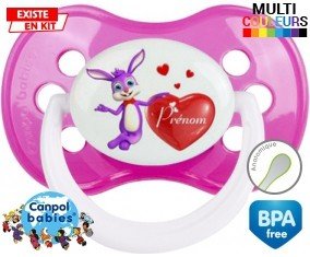 Lapin cœur + prénom: Sucette Anatomique-su7.fr