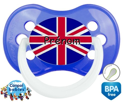 Drapeau angleterre + prénom: Sucette Anatomique-su7.fr