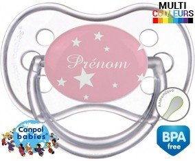 Étoile sur fond rose + prénom: Sucette Anatomique-su7.fr