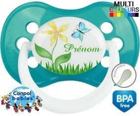 Fleur et papillon + prénom: Sucette Anatomique-su7.fr