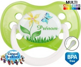 Fleur et papillon + prénom: Sucette Anatomique-su7.fr