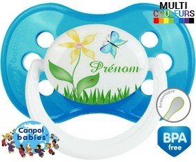Fleur et papillon + prénom: Sucette Anatomique-su7.fr
