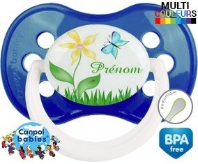 Fleur et papillon + prénom: Sucette Anatomique-su7.fr