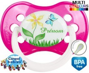 Fleur et papillon + prénom: Sucette Anatomique-su7.fr