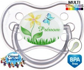 Fleur et papillon + prénom: Sucette Anatomique-su7.fr