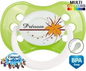 Fleur orange + prénom: Sucette Anatomique-su7.fr