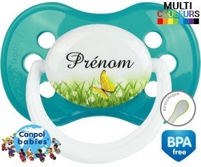 Papillon vert + prénom: Sucette Anatomique-su7.fr