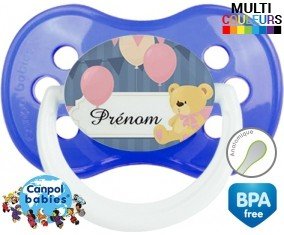 Ourson et ballon + prénom : Tétine Anatomique personnalisée