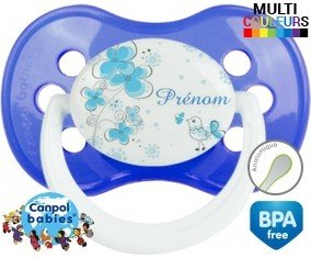 Oiseau bleu style2 + prénom : Sucette Anatomique personnalisée