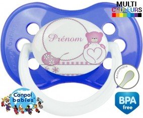 Tetine Ourson (fille) style1 + prénom embout Anatomique personnalisée
