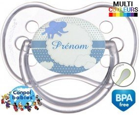 Elephant bleu + prénom: Sucette Anatomique-su7.fr