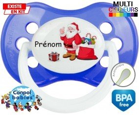 Tetine Père noël et cadeau + prénom embout Anatomique personnalisée