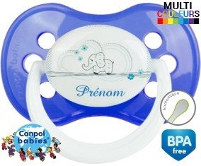 Tetine Eléphant bleu tendre + prénom embout Anatomique personnalisée