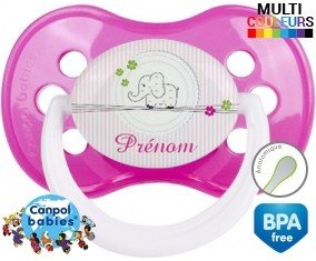 Eléphant rose style1 + prénom: Sucette Anatomique-su7.fr