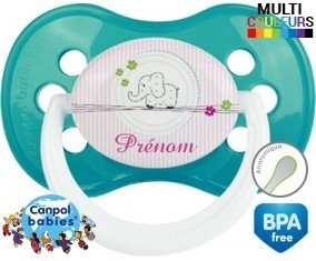 Eléphant rose style1 + prénom: Sucette Anatomique-su7.fr