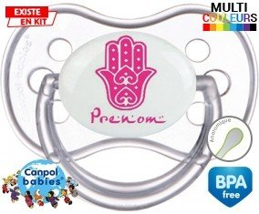 Main de fatma rose + prénom: Sucette Anatomique-su7.fr