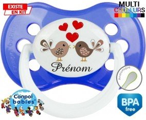 Oiseaux cœur + prénom : Tétine Anatomique personnalisée
