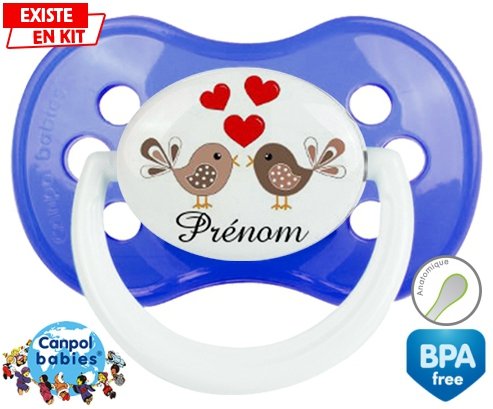 Oiseaux cœur + prénom: Sucette Anatomique-su7.fr