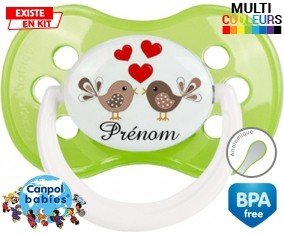 Oiseaux cœur + prénom: Sucette Anatomique-su7.fr