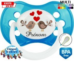 Oiseaux cœur + prénom: Sucette Anatomique-su7.fr