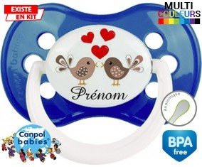 Oiseaux cœur + prénom: Sucette Anatomique-su7.fr