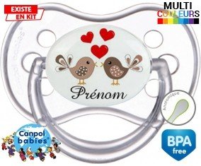 Oiseaux cœur + prénom: Sucette Anatomique-su7.fr