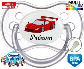 Voiture de course rouge + prénom: Sucette Anatomique-su7.fr