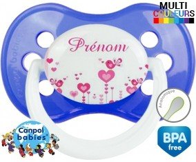 Oiseaux rose + prénom : Sucette Anatomique personnalisée