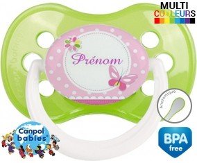 Papillon rose + prénom: Sucette Anatomique-su7.fr