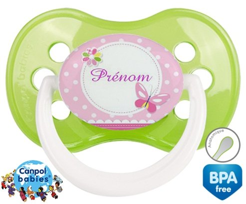 Papillon rose + prénom: Sucette Anatomique-su7.fr