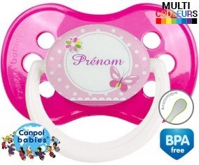 Papillon rose + prénom: Sucette Anatomique-su7.fr