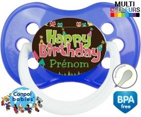 Tetine Happy birthday style3 + prénom embout Anatomique personnalisée