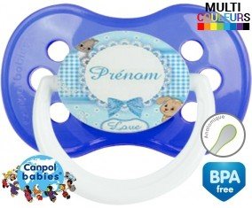 Chat et chien (garçon) + prénom : Sucette Anatomique personnalisée