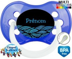 Vagues bleues + prénom : Sucette Anatomique personnalisée