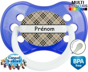 Tetine Ecossais beige + prénom embout Anatomique personnalisée