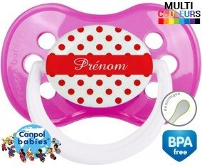 Pois rouge + prénom: Sucette Anatomique-su7.fr
