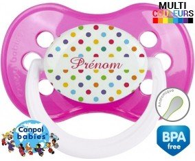 A pois multicolore + prénom: Sucette Anatomique-su7.fr