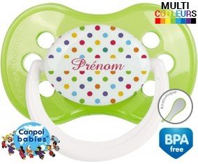 A pois multicolore + prénom: Sucette Anatomique-su7.fr