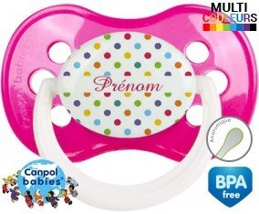 A pois multicolore + prénom: Sucette Anatomique-su7.fr