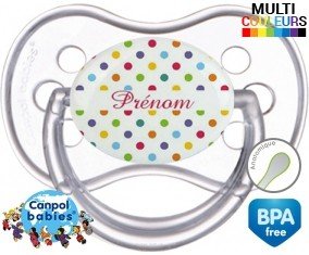 A pois multicolore + prénom: Sucette Anatomique-su7.fr