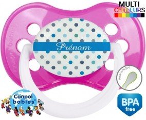 A pois bleu + prénom: Sucette Anatomique-su7.fr