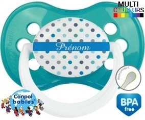 A pois bleu + prénom: Sucette Anatomique-su7.fr