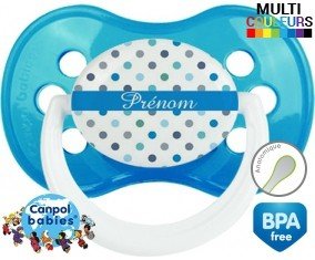A pois bleu + prénom: Sucette Anatomique-su7.fr