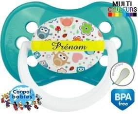 Hibou et fond rose + prénom: Sucette Anatomique-su7.fr