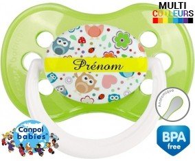 Hibou et fond rose + prénom: Sucette Anatomique-su7.fr