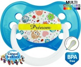 Hibou et fond rose + prénom: Sucette Anatomique-su7.fr
