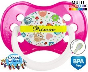 Hibou et fond rose + prénom: Sucette Anatomique-su7.fr